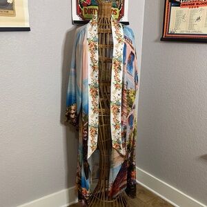 Aratta Floral Print Kimono with Orange and Green Accents